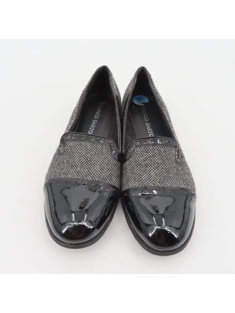 Franco Sarto Women 7.5 M TROLLEY Shiny Black Tweed Slip On Loafers Shoes Flats
